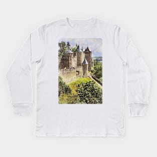 Walls of Carcassonne Digital Art Kids Long Sleeve T-Shirt